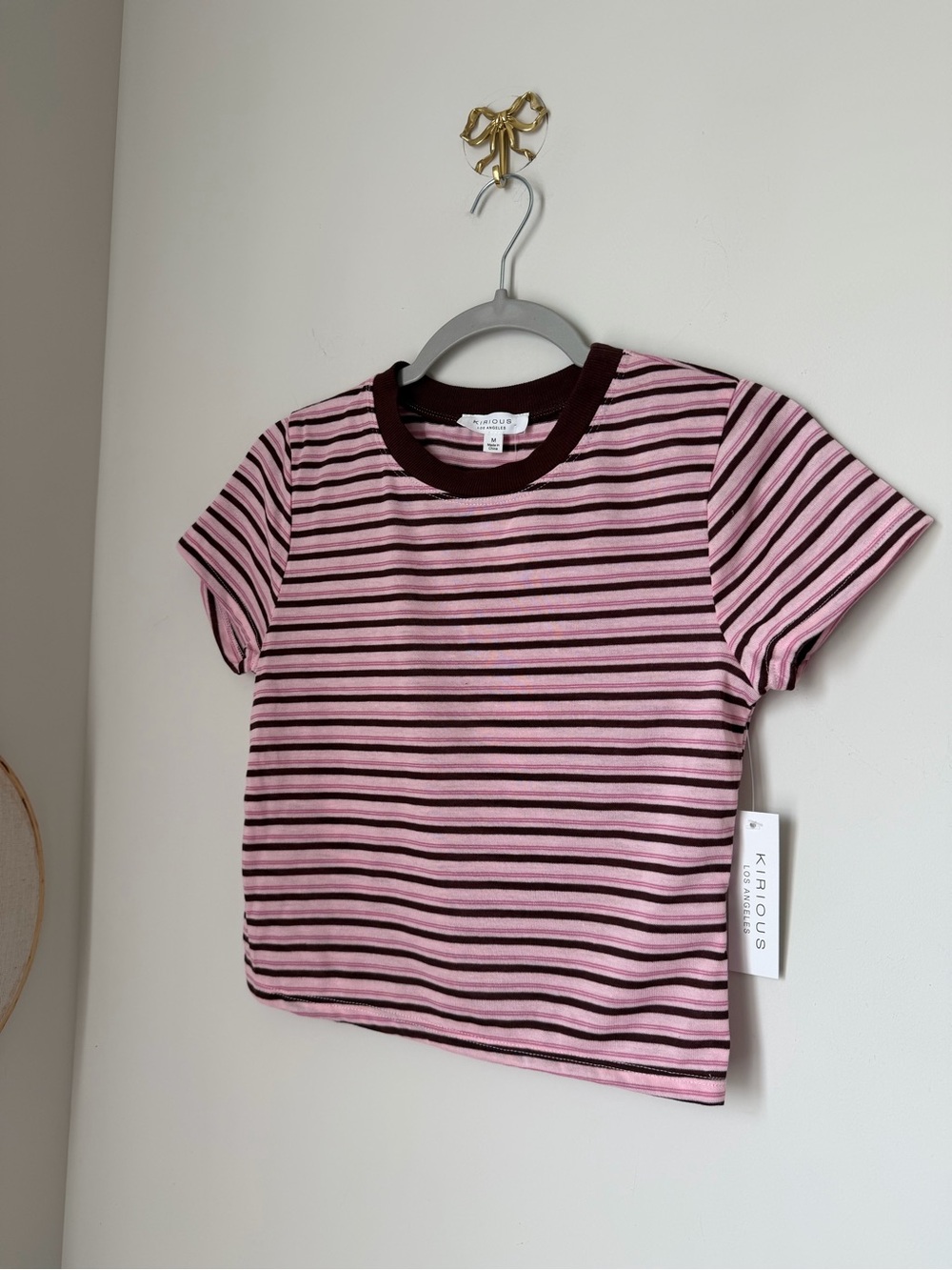 Pink & Brown Striped Short Sleeve shirt